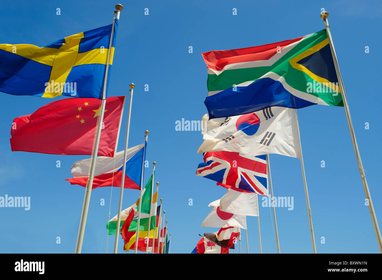 Ländern der Welt kennzeichnet International fliegen Stockfoto