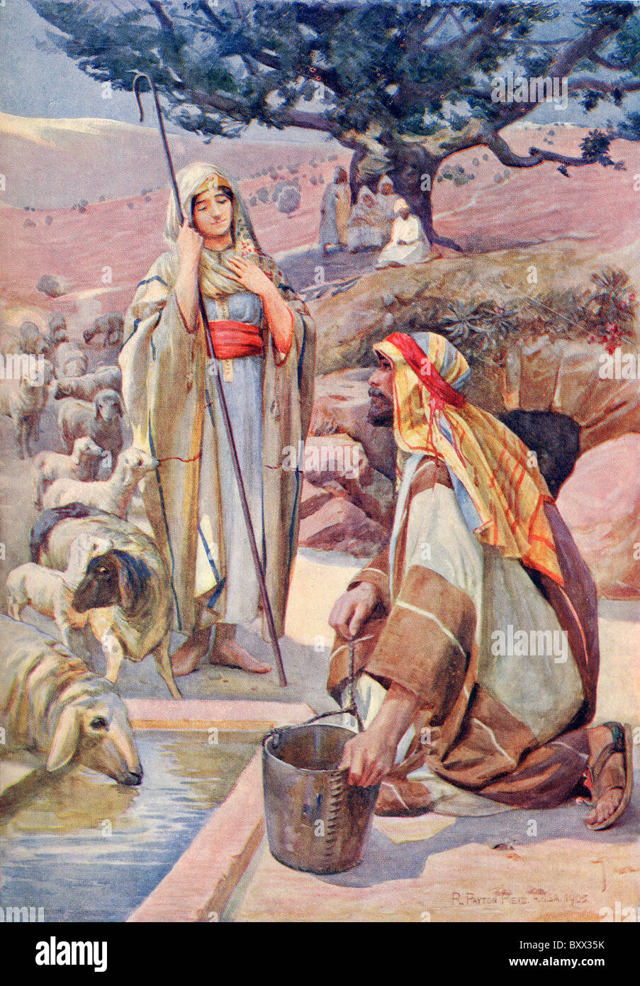 Rebekka am Brunnen. Stockfoto