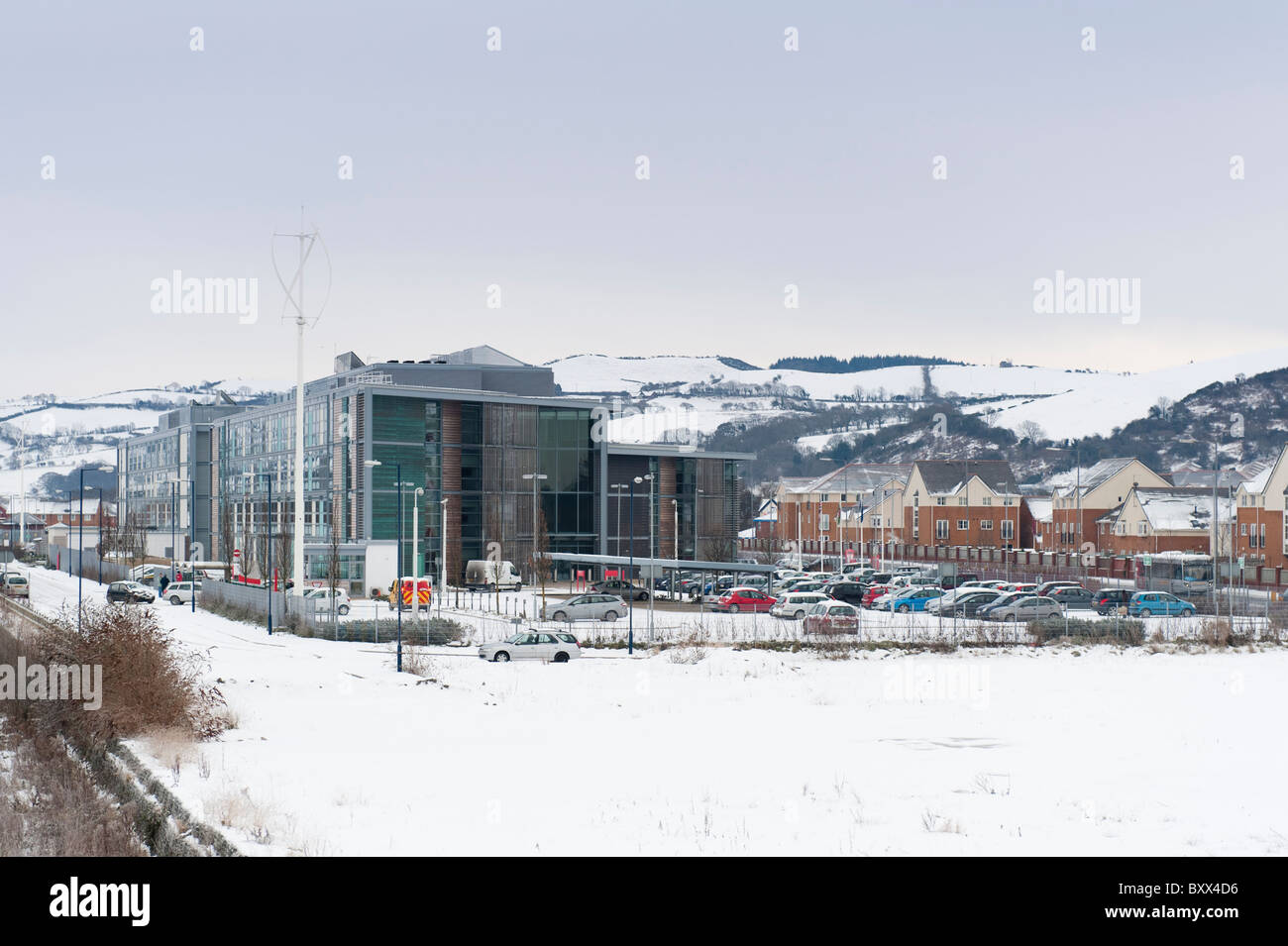 Regierung von Wales-Montage Regionalbüros in Aberystwyth im Schnee, Dezember 2010 Stockfoto