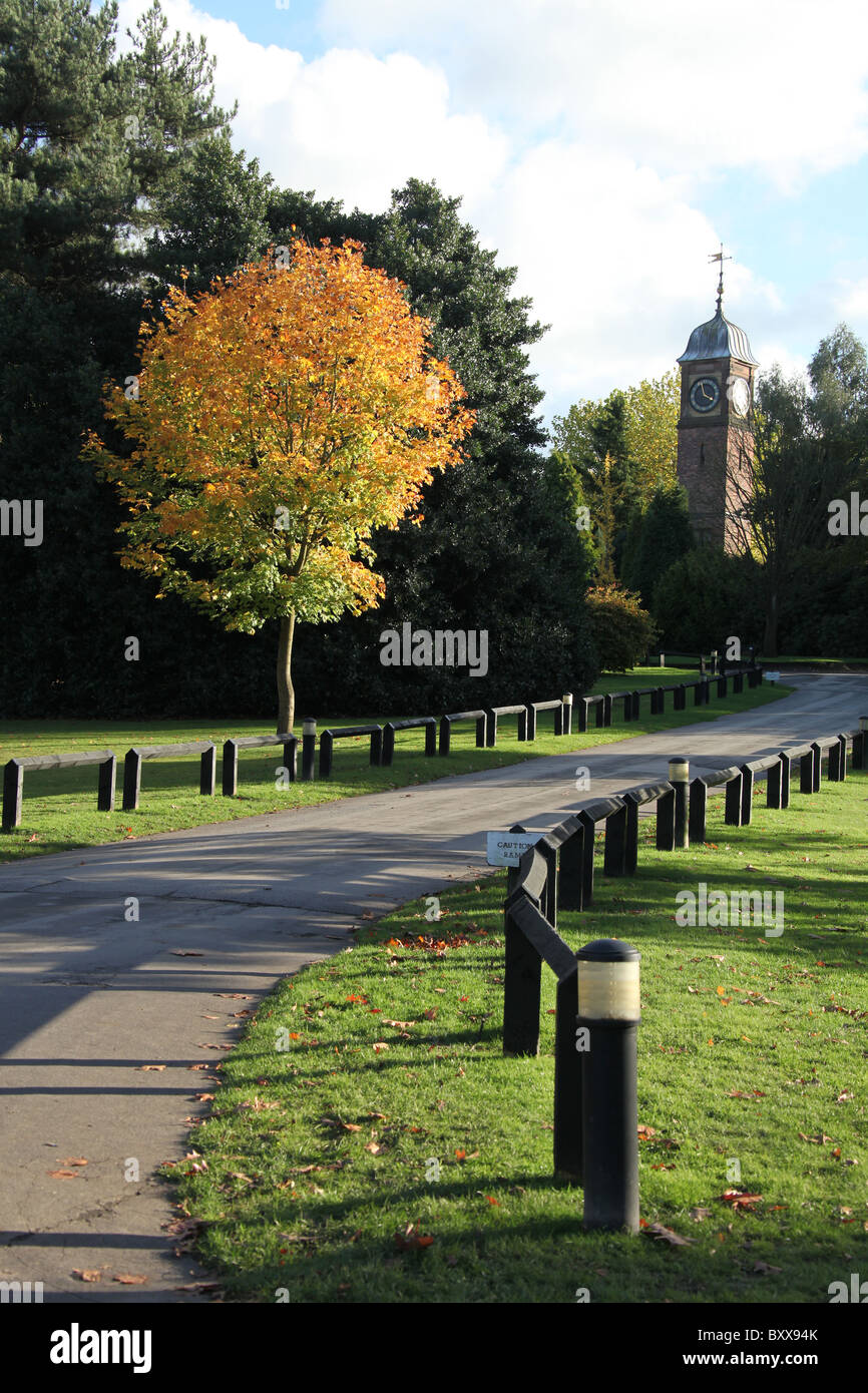 Walton Hall und Gärten. Autumnal anzeigen die Zufahrt zum Walton Hall. Stockfoto