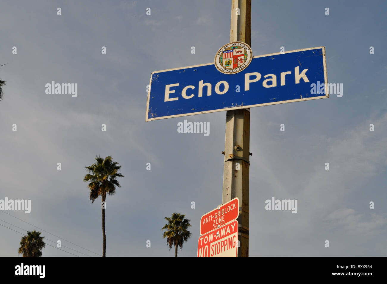 Echo Park, Los Angeles, alte Zeichen Marker. Stockfoto