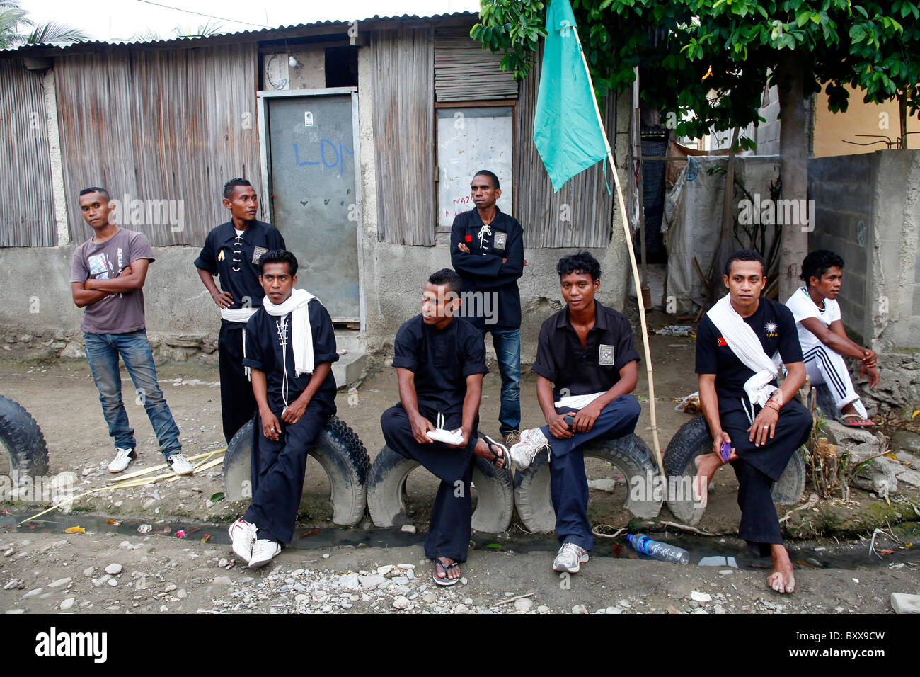 Mitglieder des berüchtigten Martial-Arts-Gruppe und Jugend Bande PSHT, Dili, Timor-Leste (Osttimor) Stockfoto