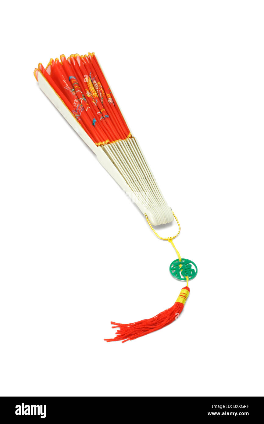 Enge chinesische traditionelle Falten Fan auf weißem Hintergrund Stockfoto