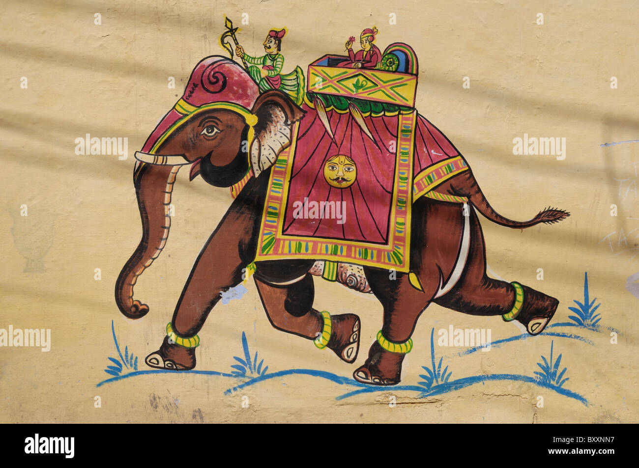 Beispiel für ein indisches Wandbild in Indien. Stockfoto