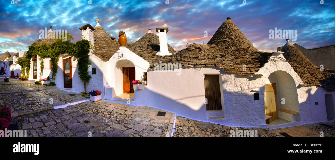 Trulli von Alberobello, Apulien, Italien beherbergt. Stockfoto