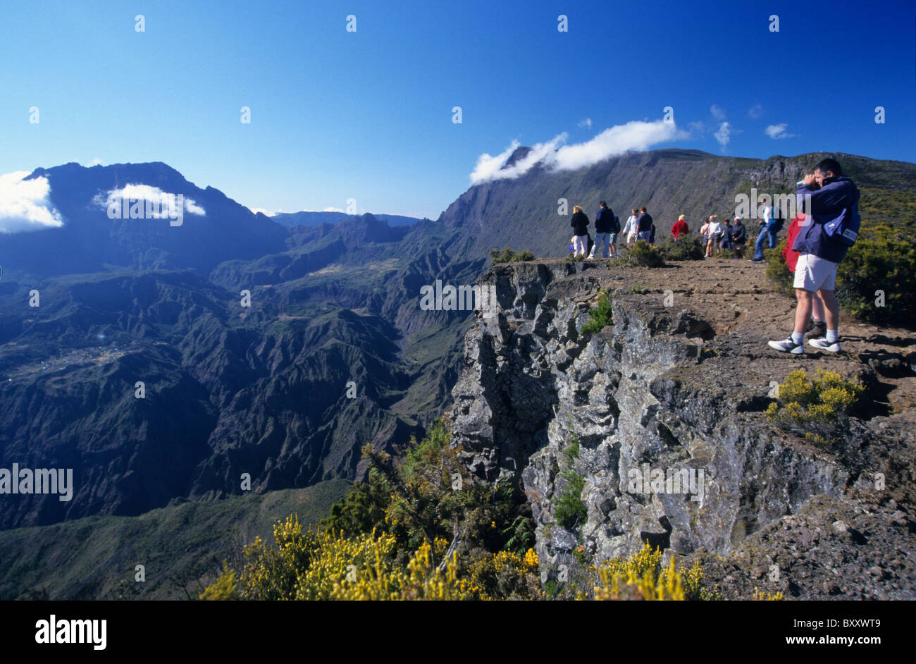 Mafate des Cirque von Piton Le Maido, sichern die höchste Insel Gipfel Piton des Neiges, Insel La Réunion (Frankreich), Indischer Ozean Stockfoto