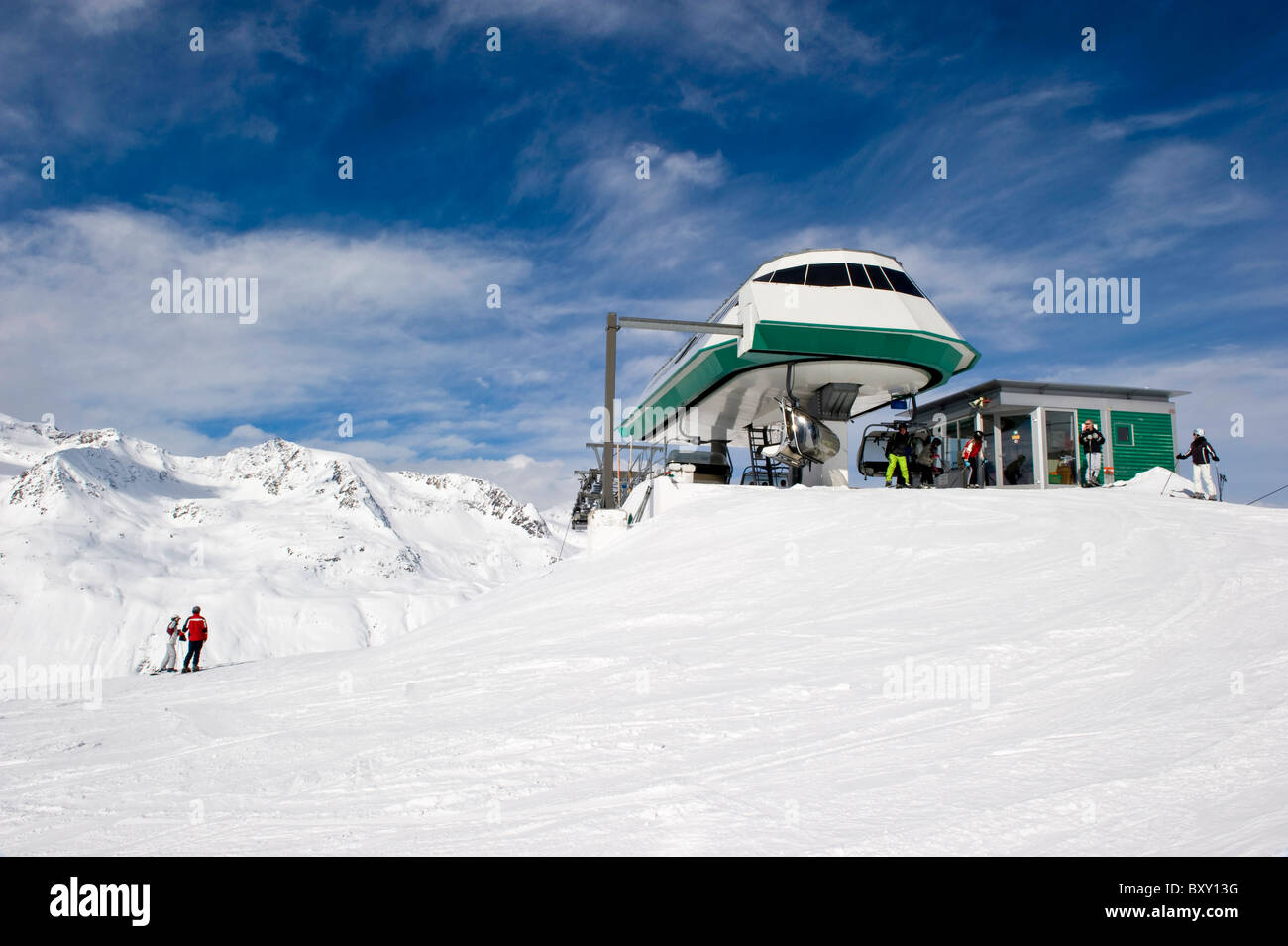 Skiliftstation im Skigebiet von Obergurgl in Österreich Stockfoto