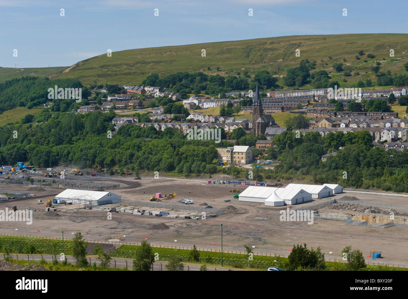 Blick über den ehemaligen Stahlwerks Standort Ebbw Vale oder Gwent South Wales Valleys UK Stockfoto