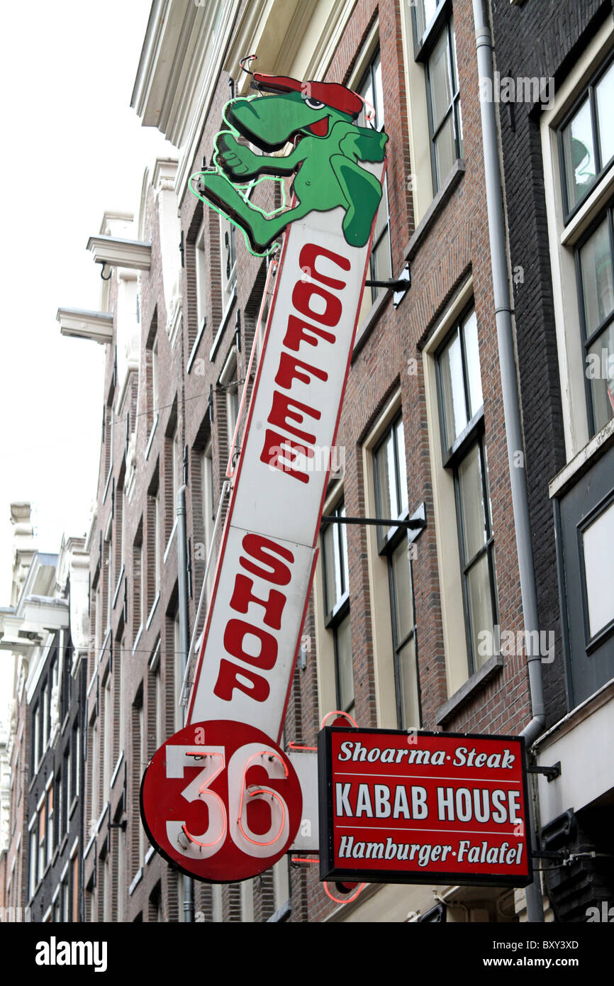 Zeichen der Coffee Shop in Amsterdam, Holland Stockfoto