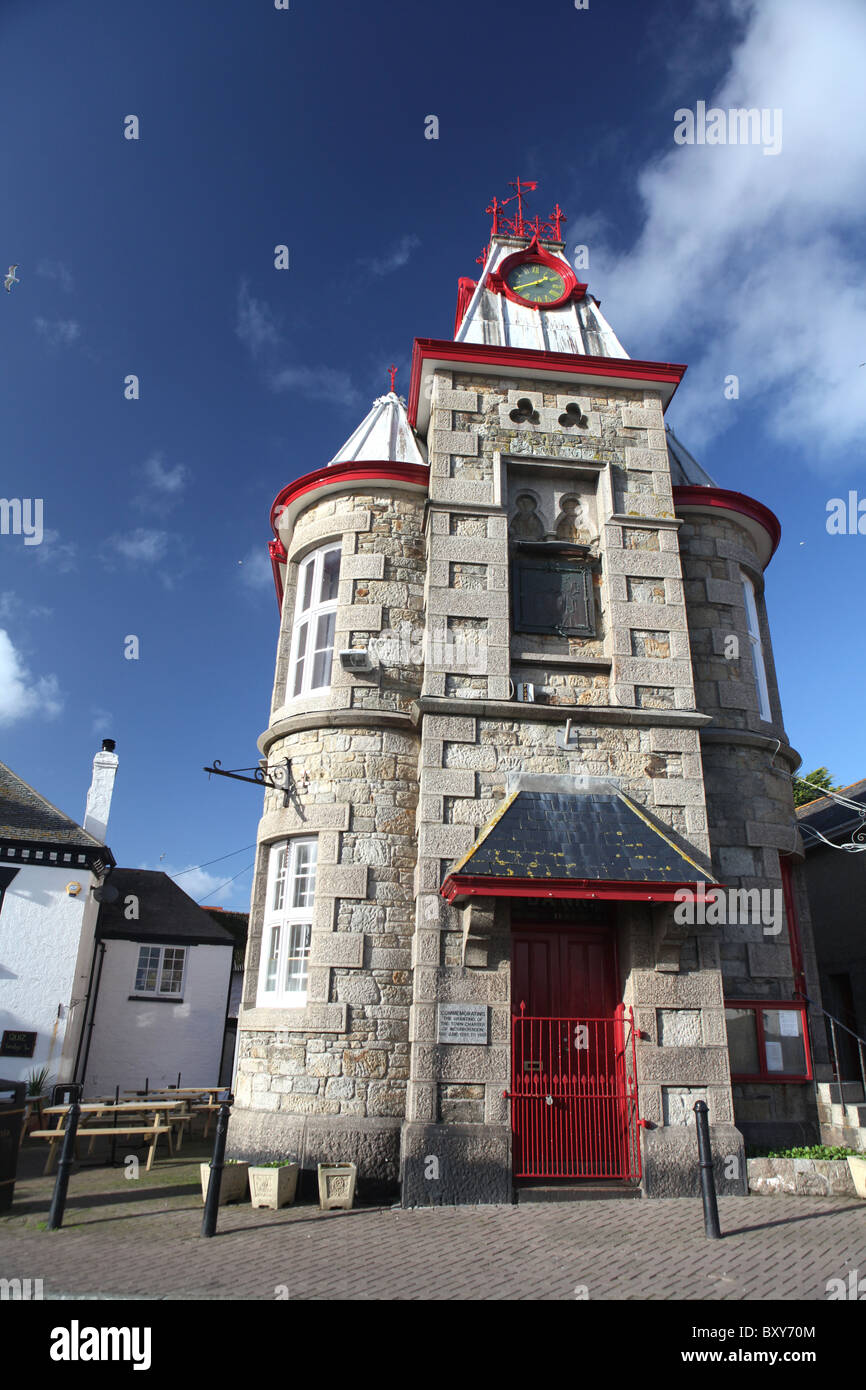 Das Rathaus in Marazion, Zivilgemeinde und Stadt in Cornwall, Großbritannien. Stockfoto