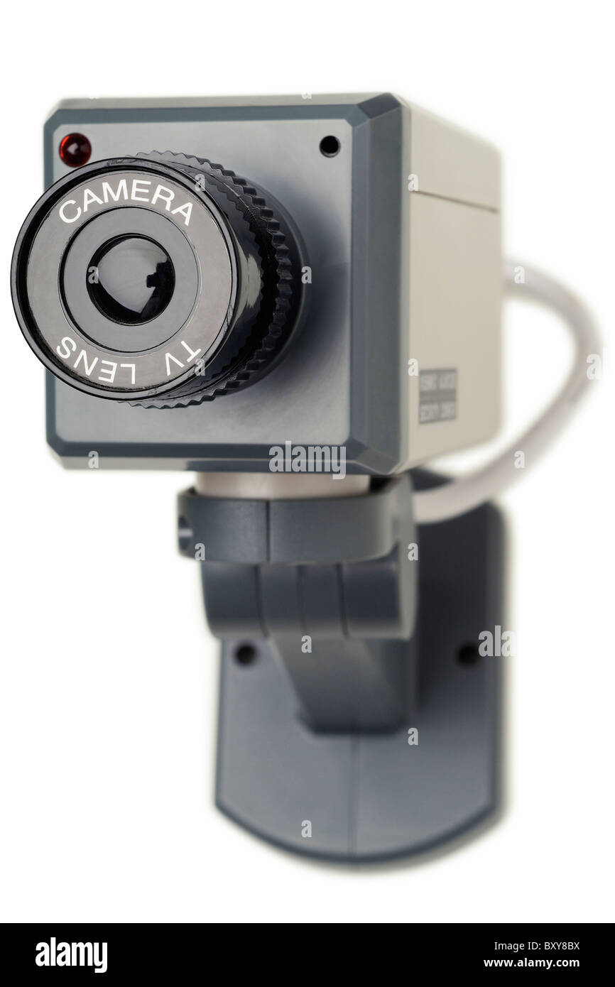 Überwachungskamera, isoliert auf weiss mit Beschneidungspfad Stockfoto