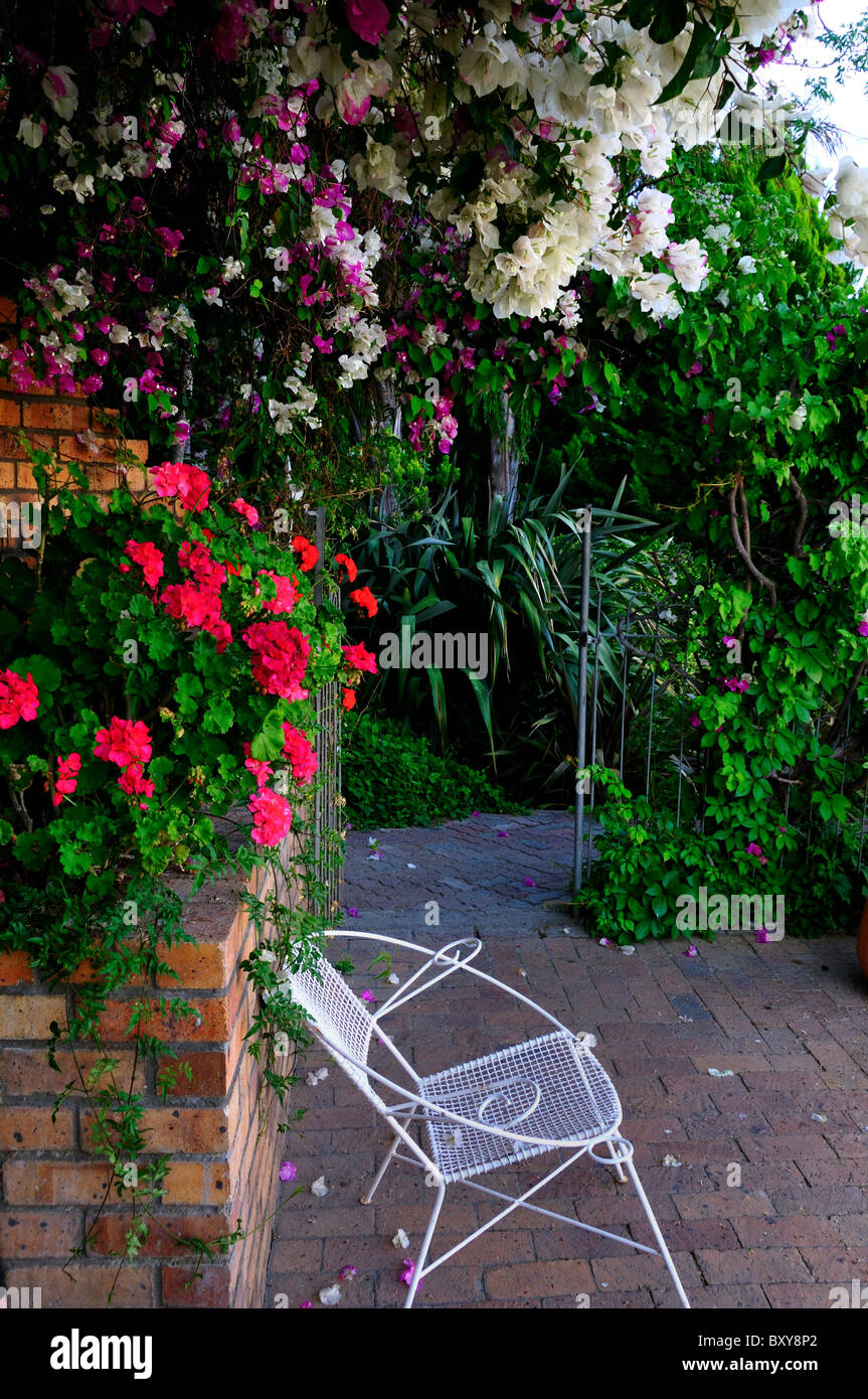 Eine ruhige Ecke eines Wohn Garten. Laingsburg, Südafrika. Stockfoto