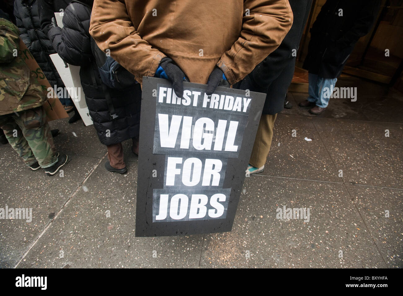 Protest in New York zu fordern, die Schaffung von Arbeitsplätzen durch die Regierung und die Ausweitung der Leistungen bei Arbeitslosigkeit Stockfoto