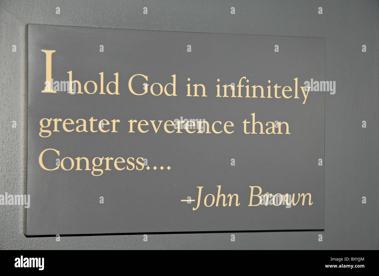 Einem berühmten John Brown Zitat John Brown Museum in Harpers Ferry, West Virginia, USA. Stockfoto