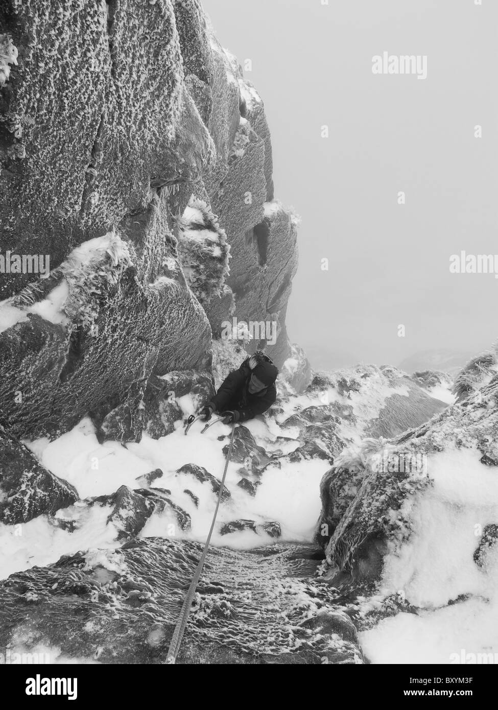 Winter, Klettern in Snowdonia Stockfoto