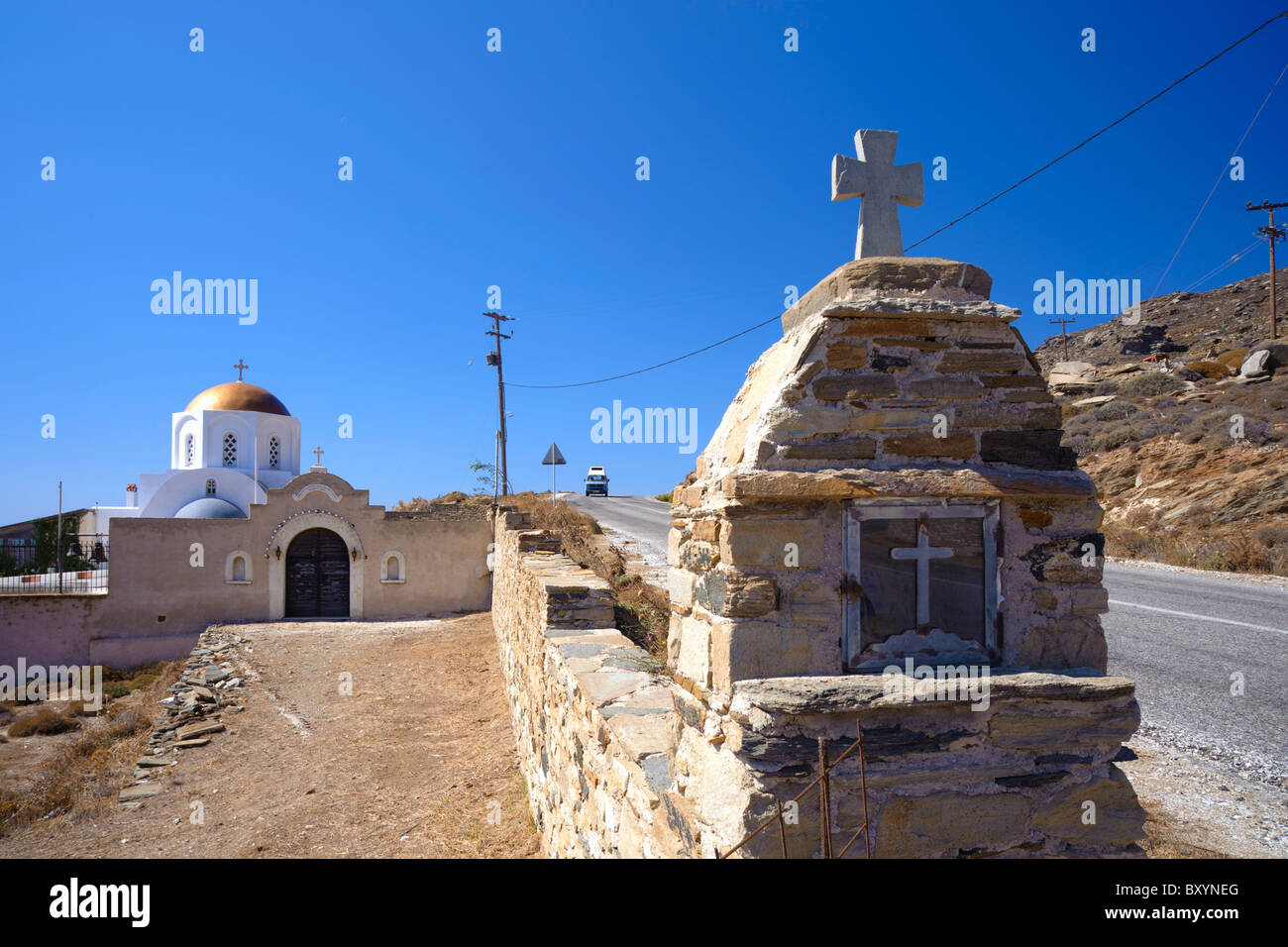 Griechisch-orthodoxe Kapelle in der Nähe von Kardiani auf die Kykladen Insel Tinos. Stockfoto