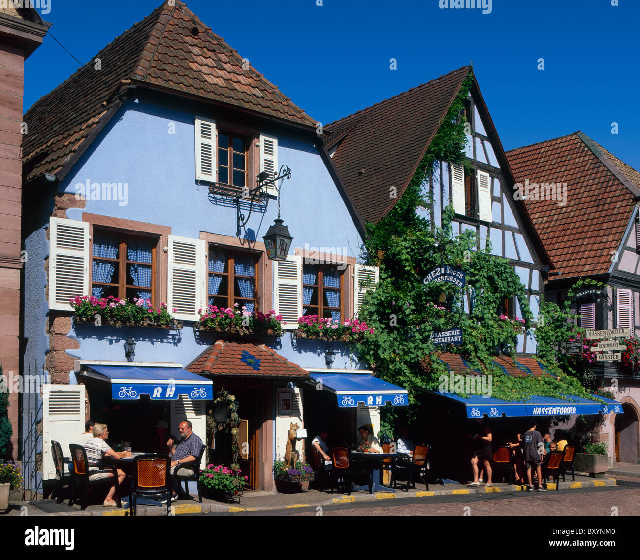 Cafe, Kaysersberg, Elsass, Frankreich Stockfoto