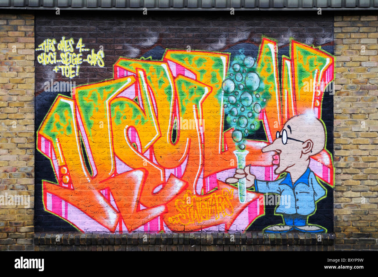 Graffiti Streetart Wandbild, Newmarket Road, Cambridge, England, UK Stockfoto