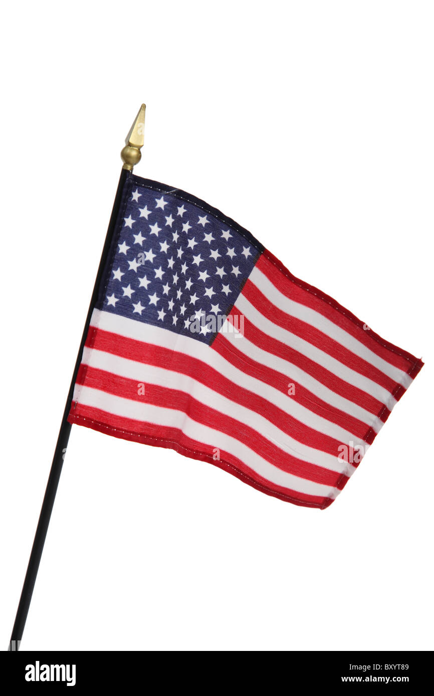 Vereinigte Staaten von Amerika Flagge auf weißem Hintergrund Stockfoto