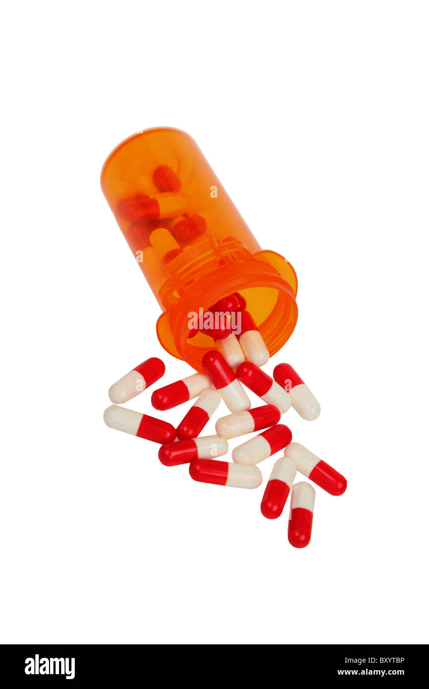 Medikamente Pillen auf weißem Hintergrund Stockfoto