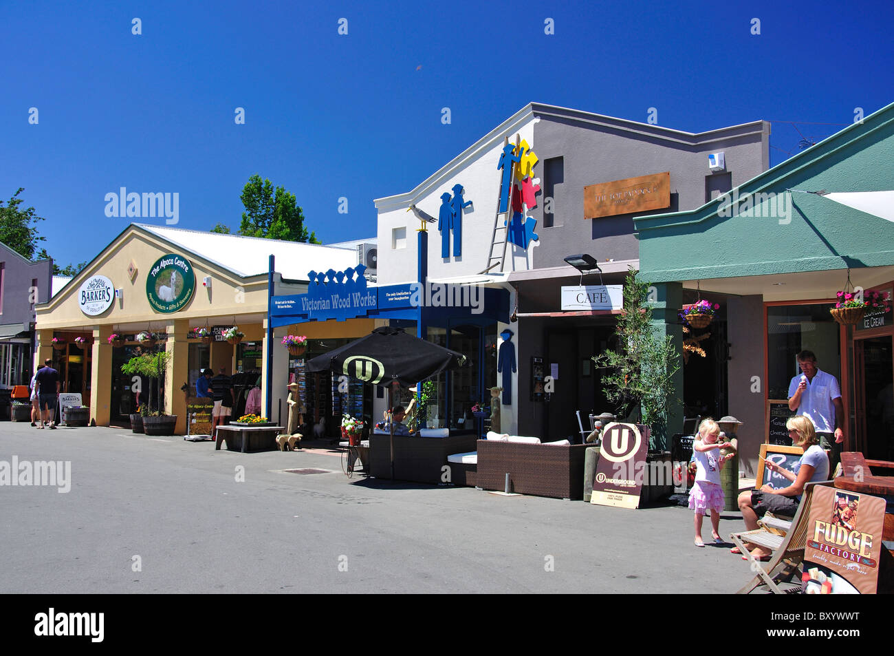Geschäfte und Restaurant, Geraldine, Canterbury, Südinsel, Neuseeland Stockfoto