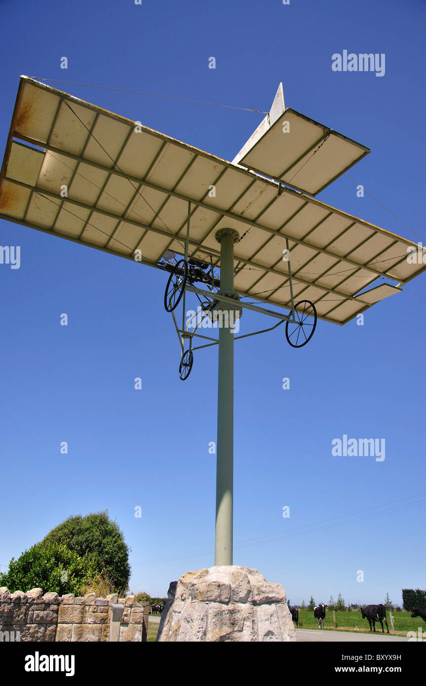 Richard William Pearse Monument (Eindecker-Flugpionier), Waitohi, Canterbury, Südinsel, Neuseeland Stockfoto