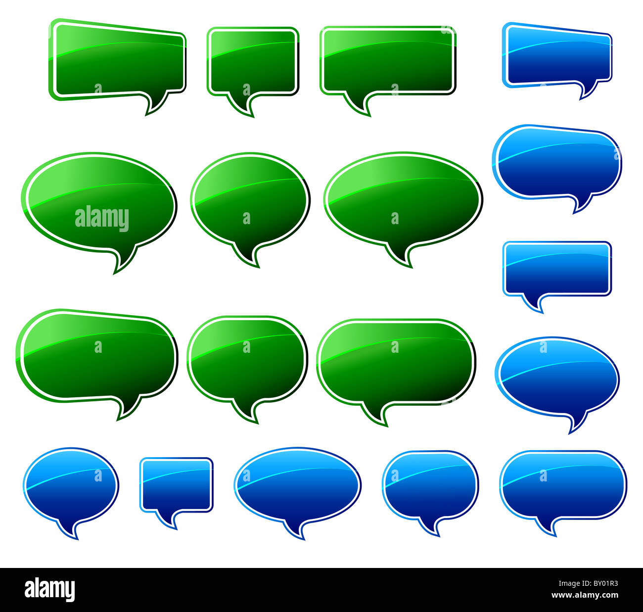 Grüne & blaue Rede Bubbles Chat Blog Stockfoto