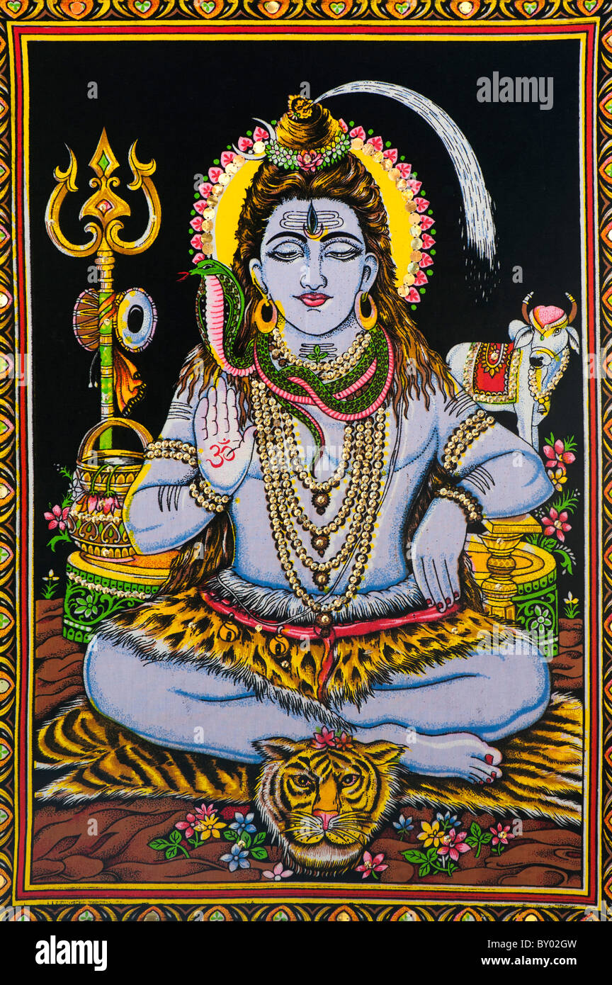 Hindu Gottheit Herr Shiva. Farbenfrohe Wandbehänge Stockfoto