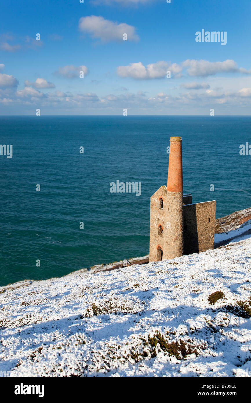 Wheal Coates; St Agnes; Cornwall; Schnee Stockfoto