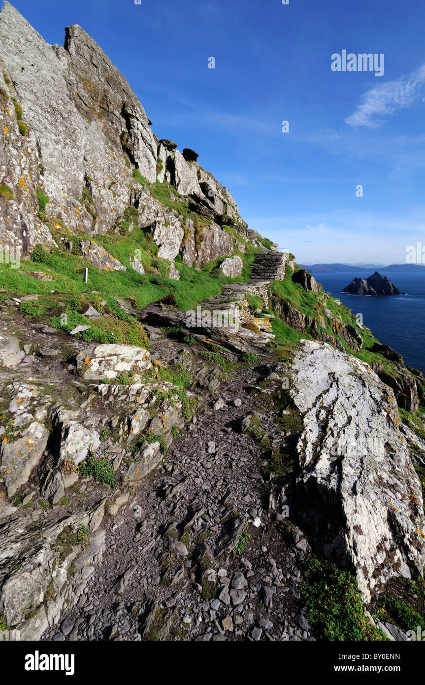 Skellig Michael alten keltischen Siedlung klösterlichen Insel Insel isoliert Felsvorsprung County Kerry Irland Stockfoto