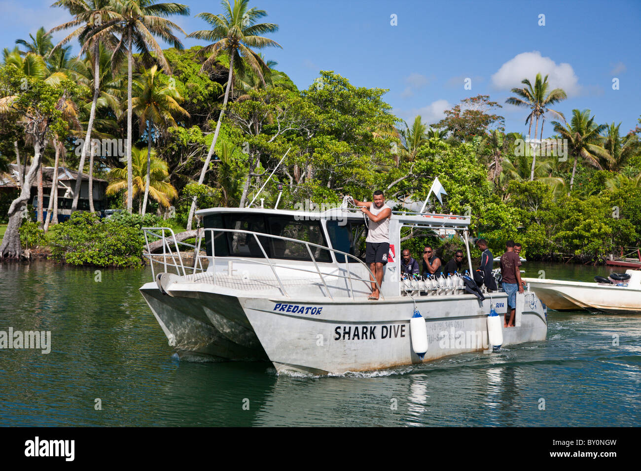 Tauchboot Beqa Lagoon, Beqa Lagoon, Viti Levu, Fidschi Stockfoto