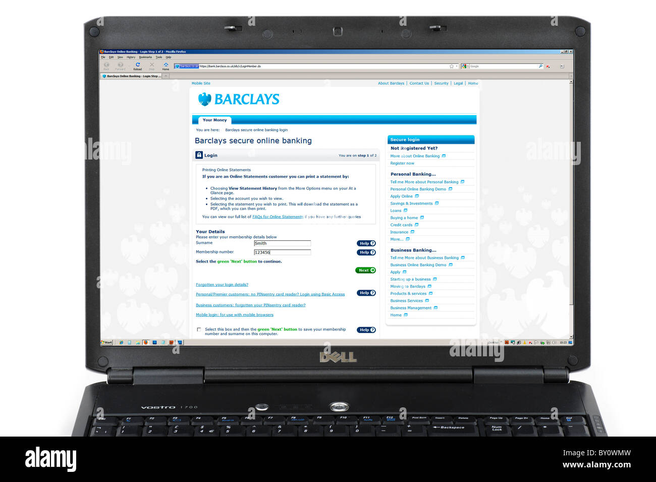 Anmeldung bei Barclays online-banking, UK Stockfoto
