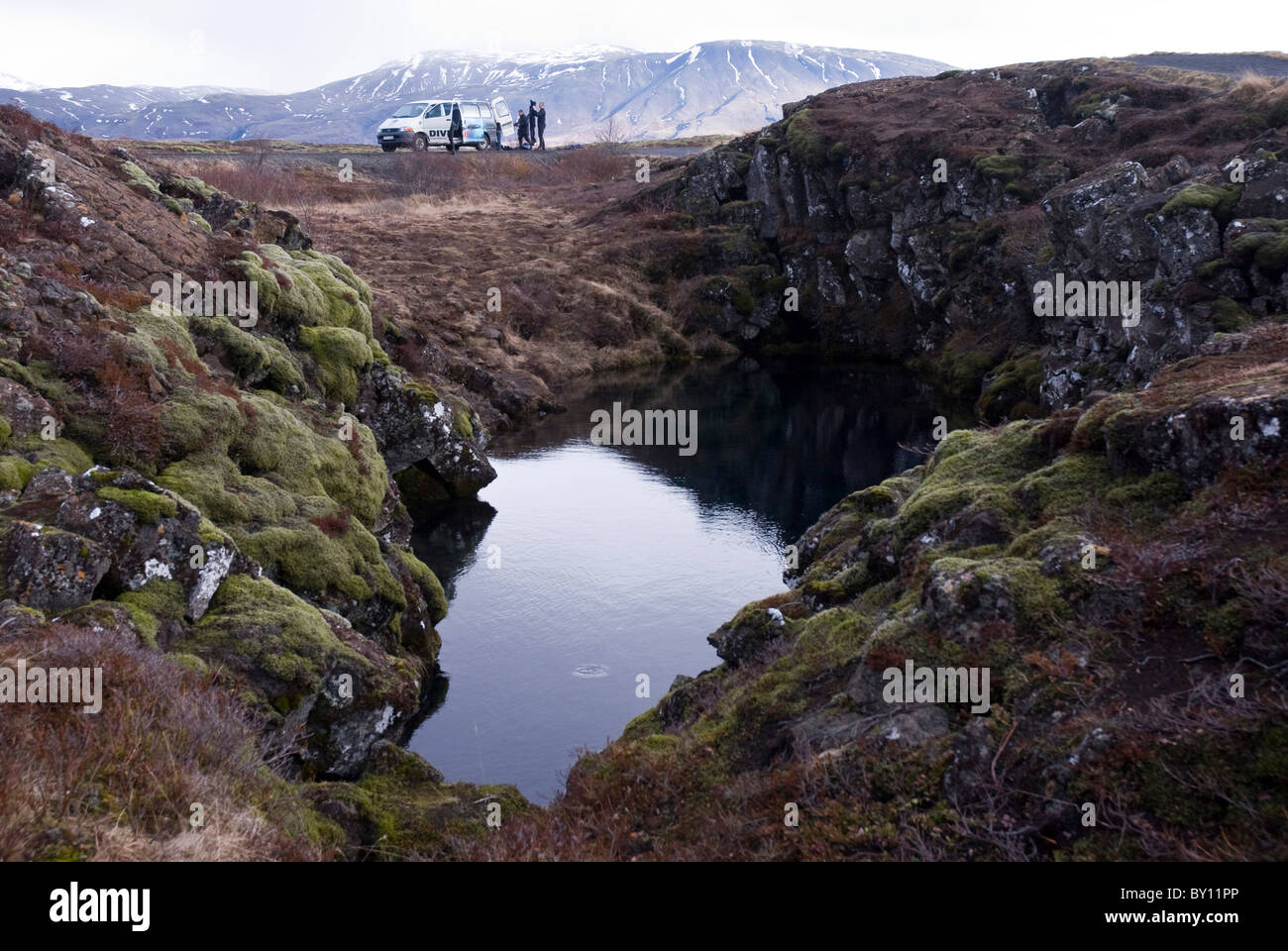 Silfra knacken, See Thingvellir, Island Stockfoto