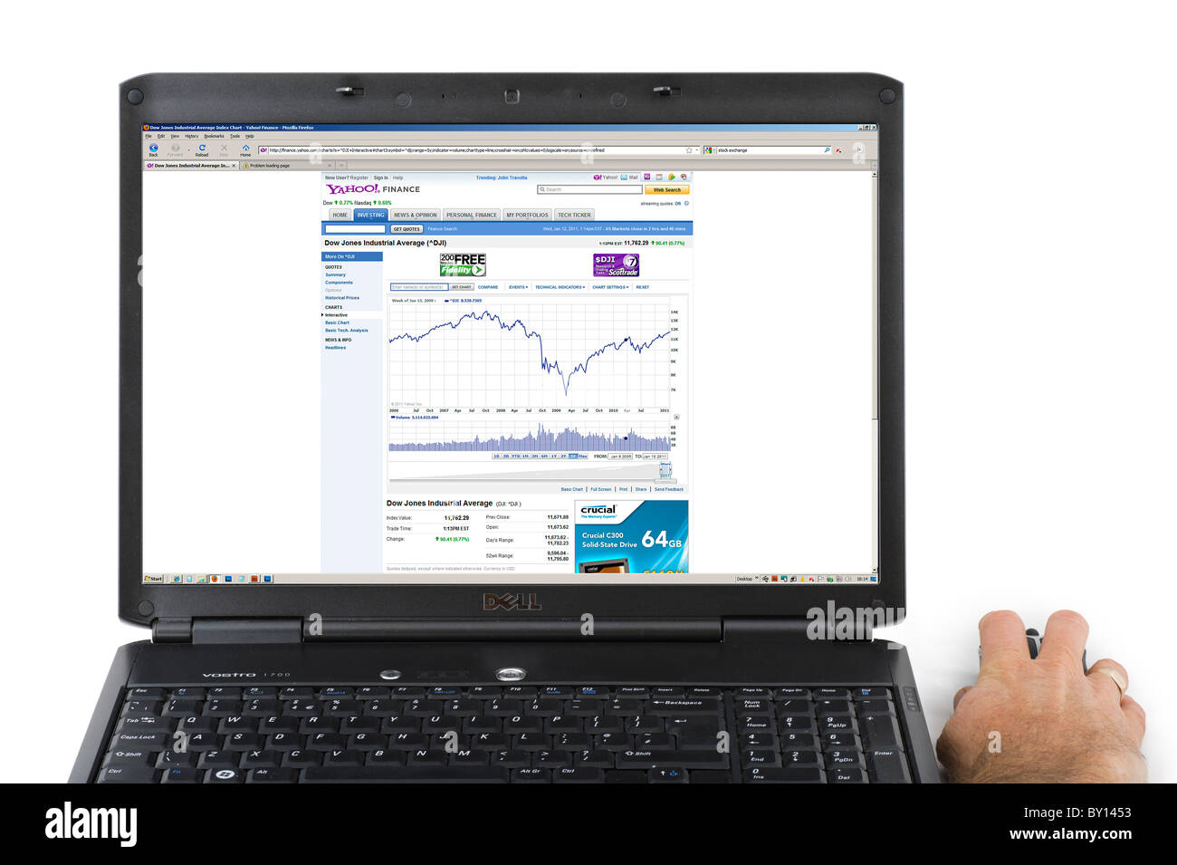Blick auf 2006 bis 2010 5 jährigen Geschichte des Dow Jones Industrial Average auf der Website von Yahoo Finance, USA Stockfoto