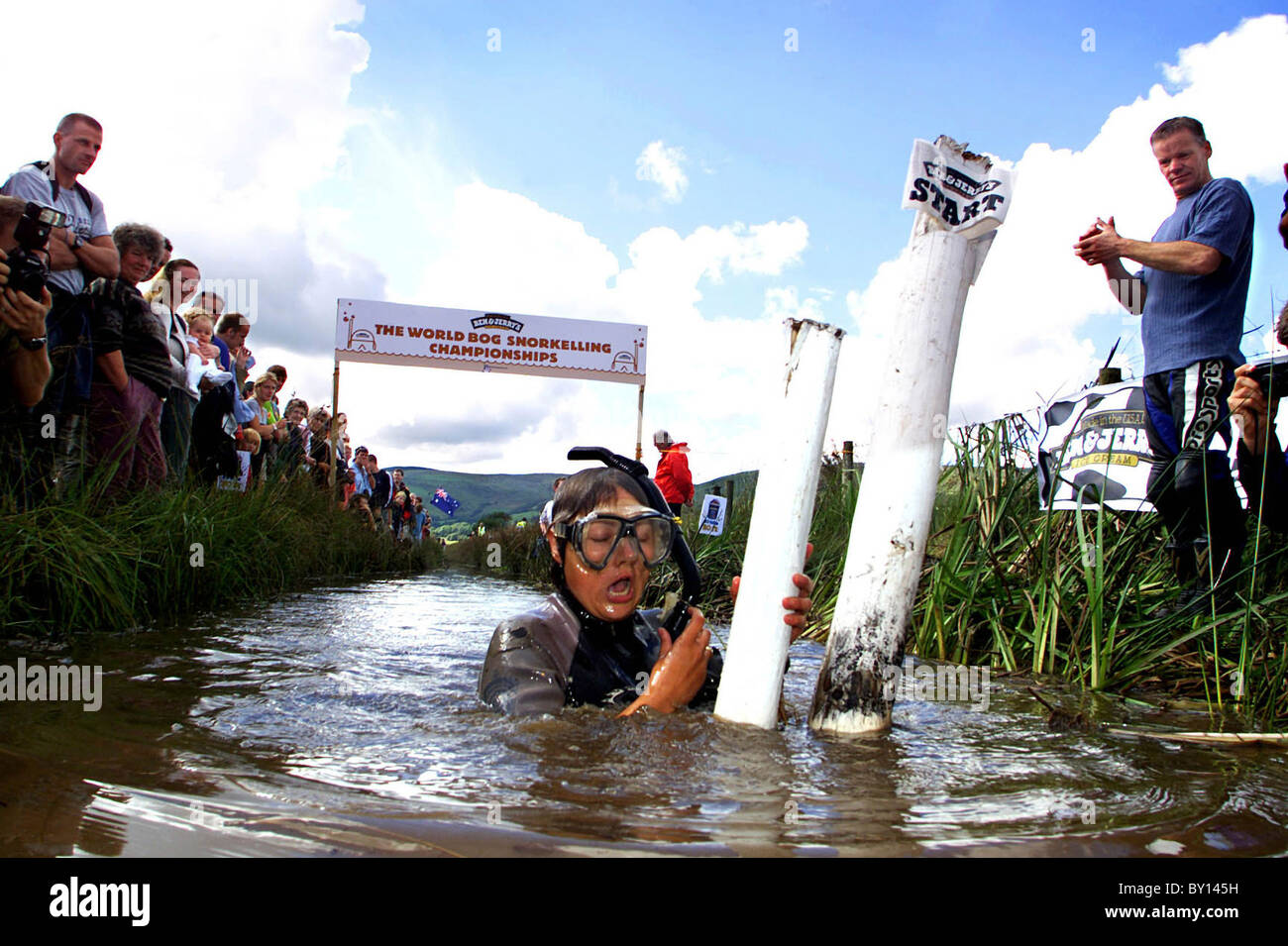 Das Moor Schnorcheln Weltmeisterschaft, Llanwrtyd Wells Mitte Wales. Stockfoto