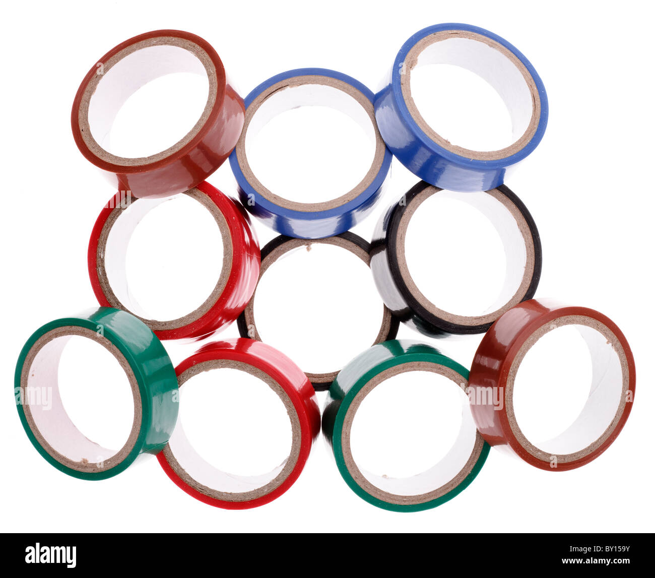 10 Rollen gemischt farbige Rollen Klebeband Stockfoto