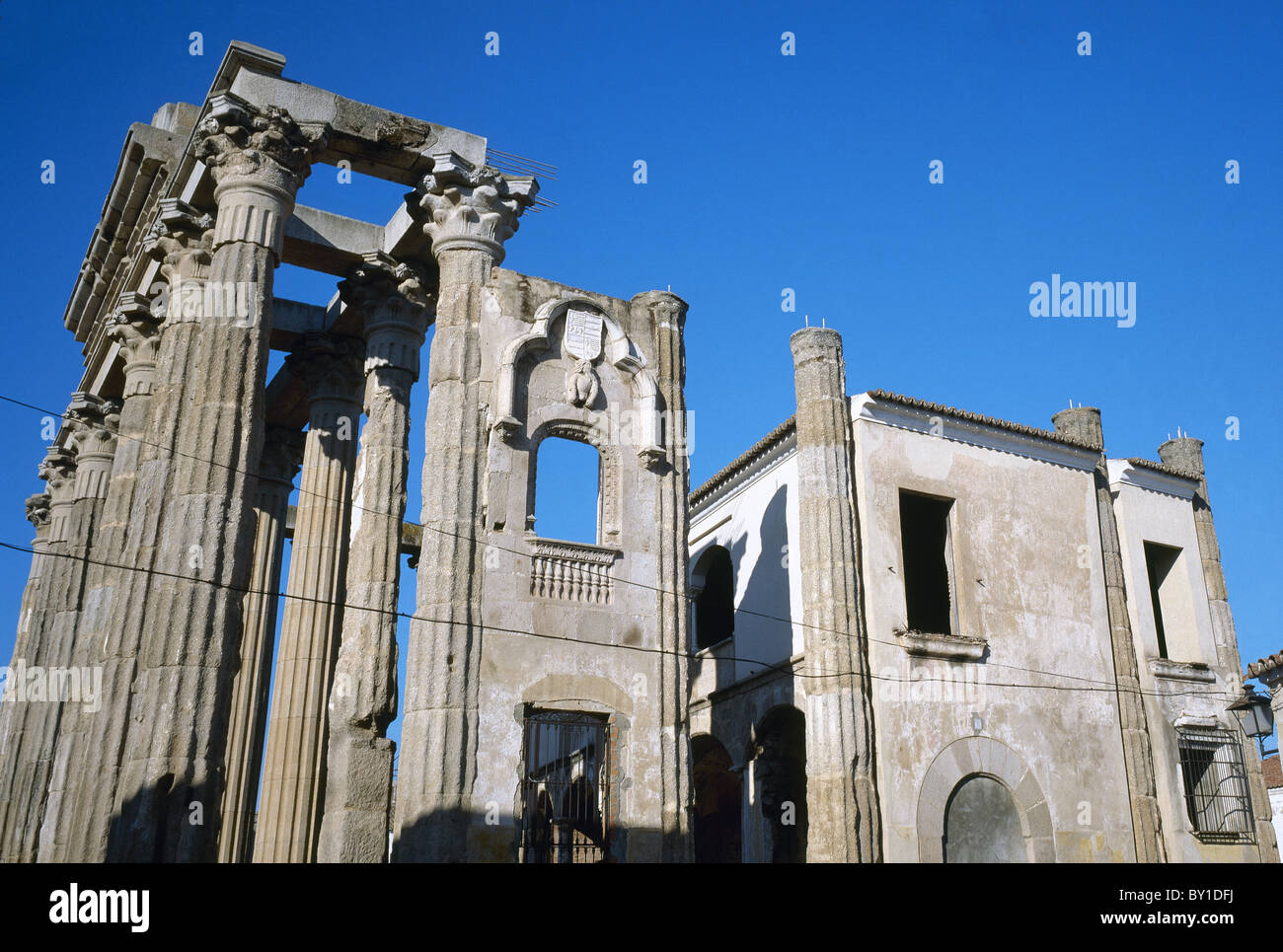 Römische Kunst. Tempel der Diana.  Merida. Extremadura. Spanien. Stockfoto