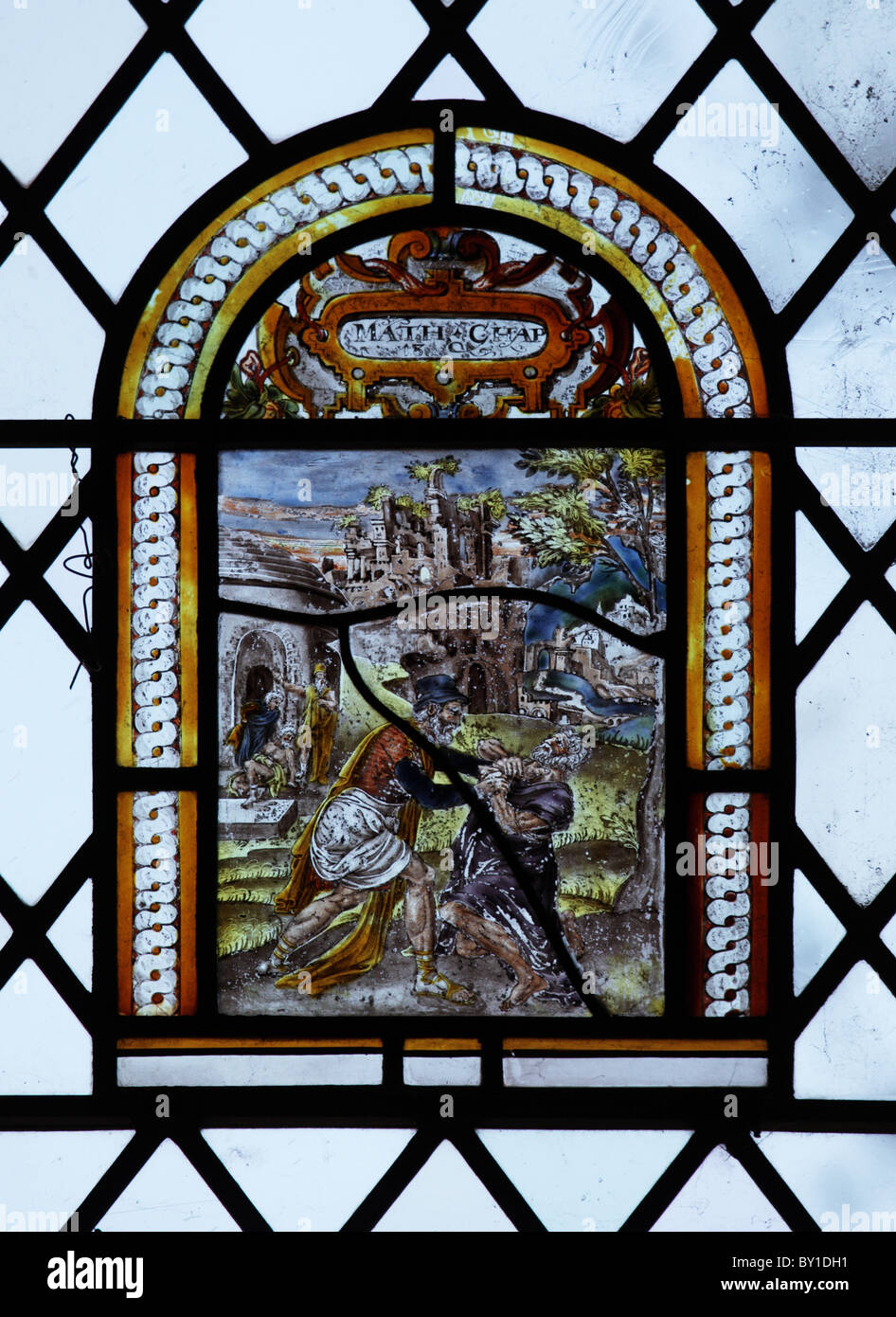 Ca. 17. Jahrhundert Glasmalerei, flämische Schule, Pfarrkirche St. Peter, Radway, Warwickshire; Stockfoto