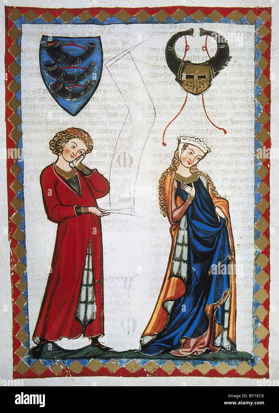 Gottfried Von Neifen, Dichter von Henry VII und dem Kaiser Frederick II, durch eine verheiratete Frau abgelehnt. Codex Manesse. Stockfoto