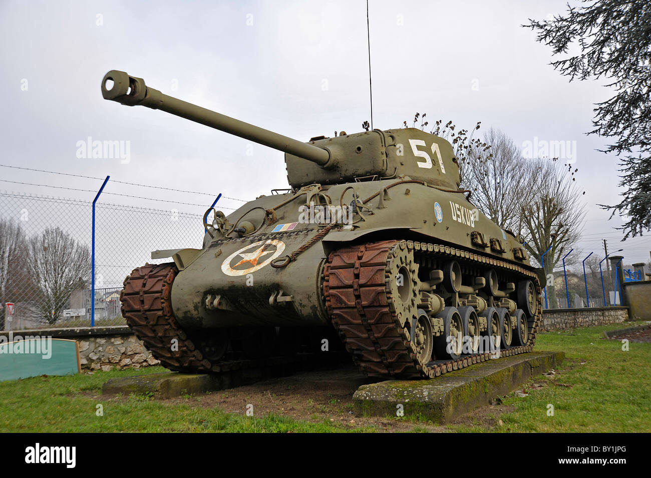 WW2 amerikanischen Sherman Tank Anzeige in Saumur Frankreich Stockfoto