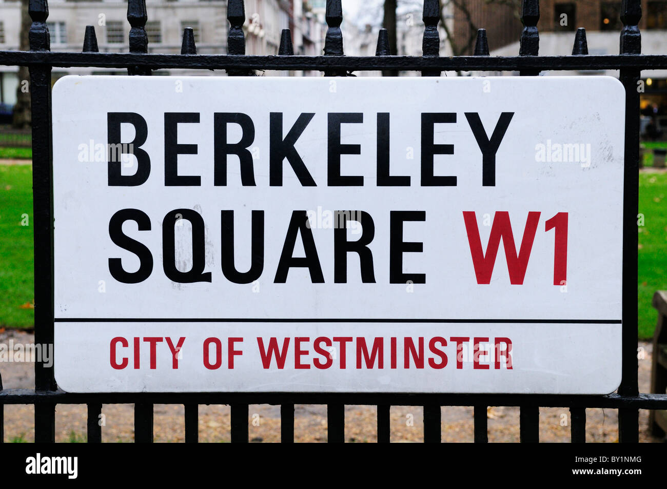 Berkeley Square W1 Straßenschild, Mayfair, London, England, UK Stockfoto