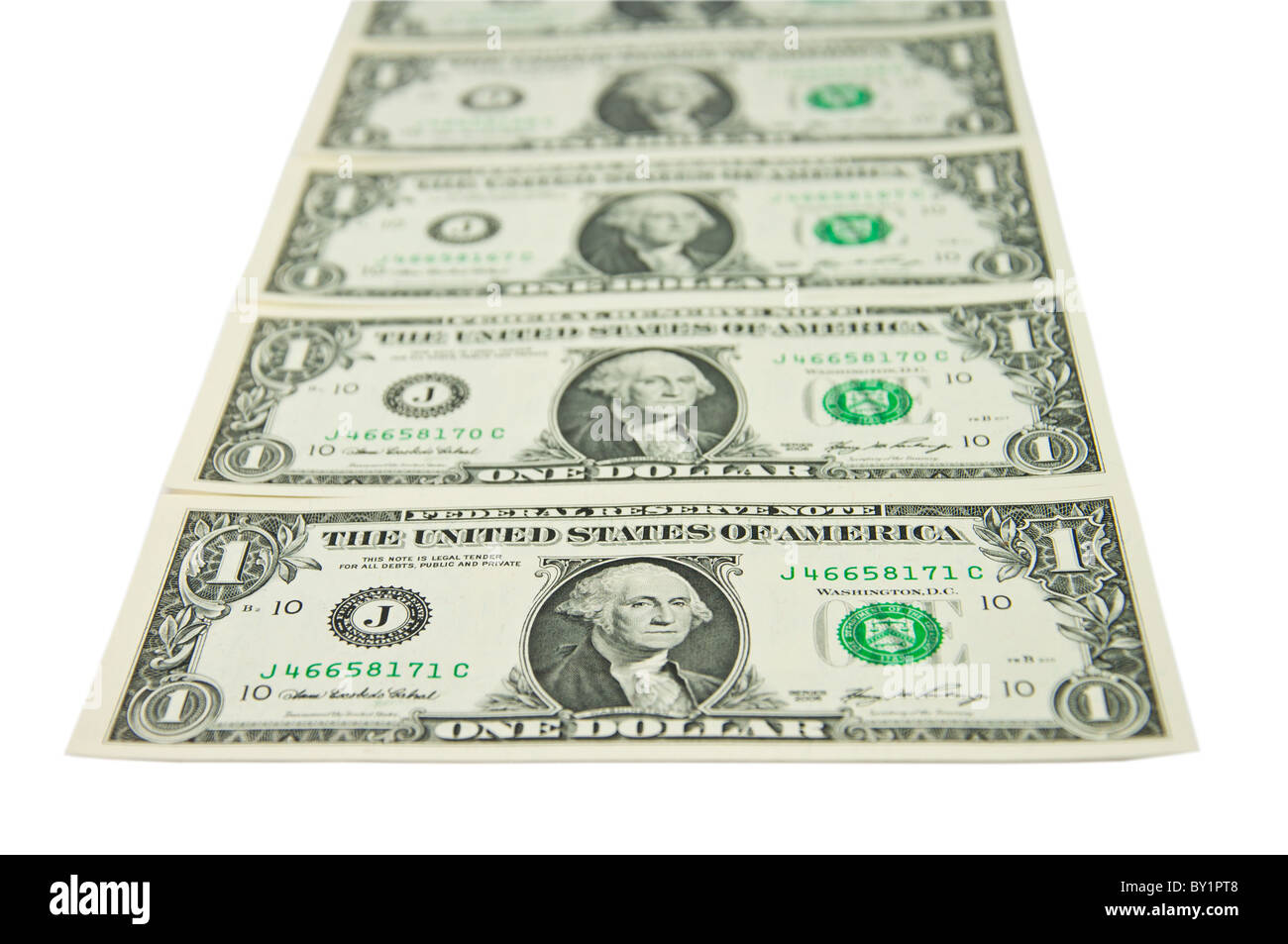 Dollar-Leiter, isoliert 1 Dollar Stückelungen Stockfoto