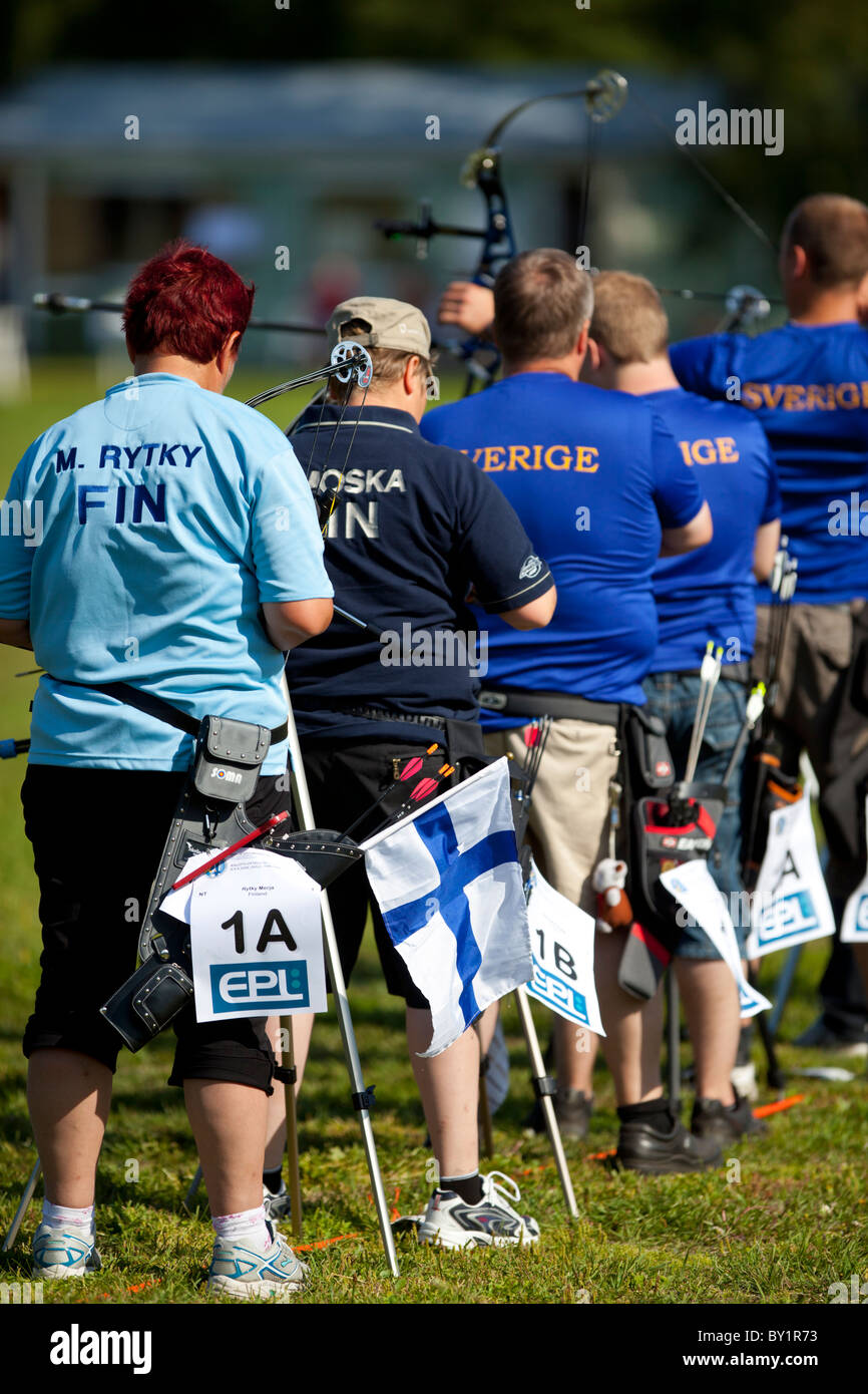 Bogenschützen bereit, in einem internationalen Wettbewerb zwischen der Cap of the North Länder schießen ( Finnland, Schweden, Norwegen ) , Finnland Stockfoto