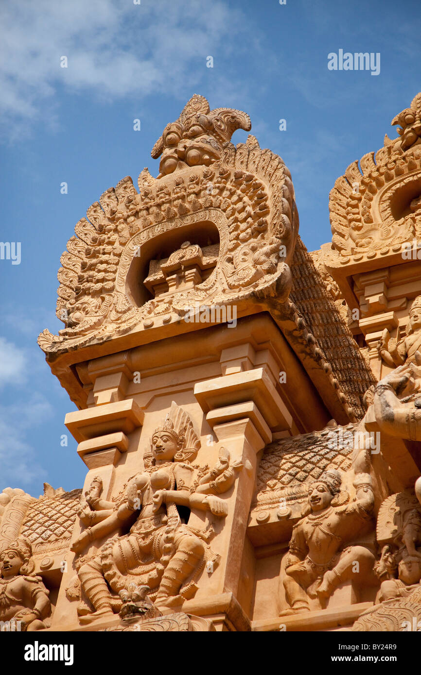 Indien, Thanjavur. Detail des Brihadeeswarar Tempels. Stockfoto