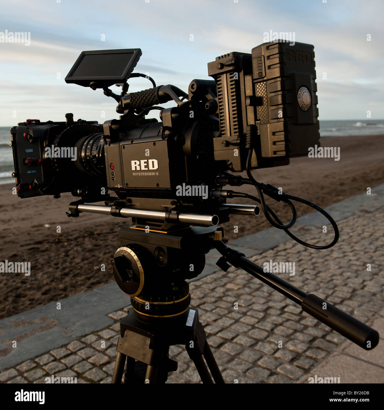 Eine rote modulare professionelle Videokamera Stockfoto