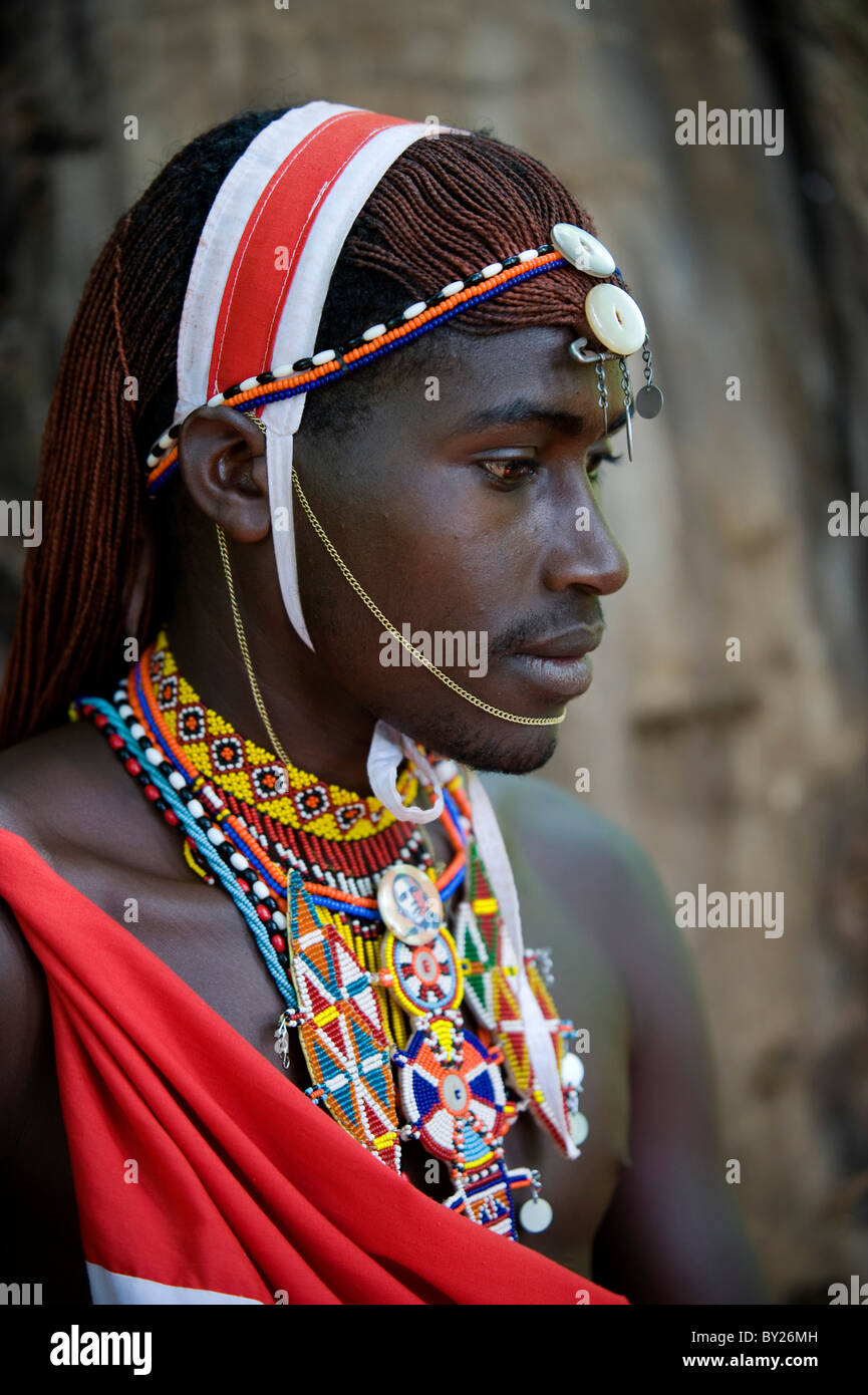 Kenia, Laikipia, Lewa Downs.  Ein Maasai Guide bei Lewa Downs. (MR) Stockfoto