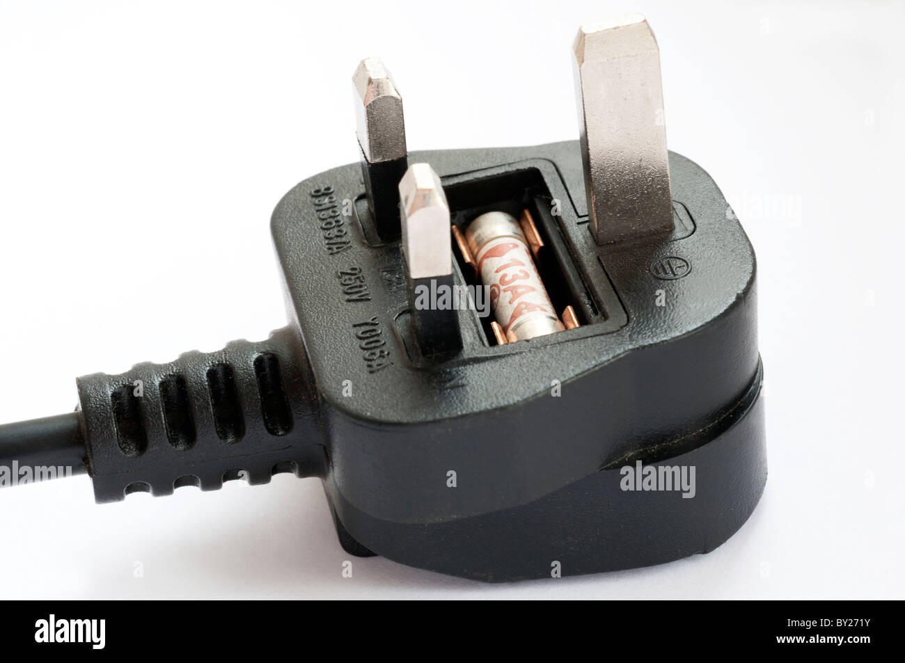 Elektrische Stecker Sicherung auf weißem Hintergrund Stockfoto