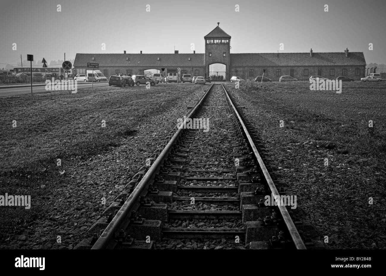 Exterminating Lager Birkenau verfolgt letzten Zugfahrt für Gefangene Auschwitz Oswiecim Polen Stockfoto