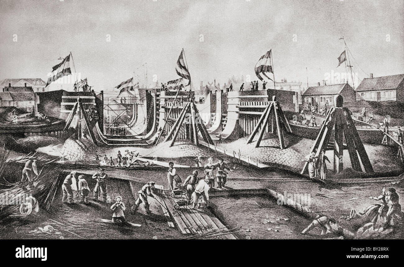 Schiffsbau in Amsterdam, Niederlande im Jahre 1831. Stockfoto