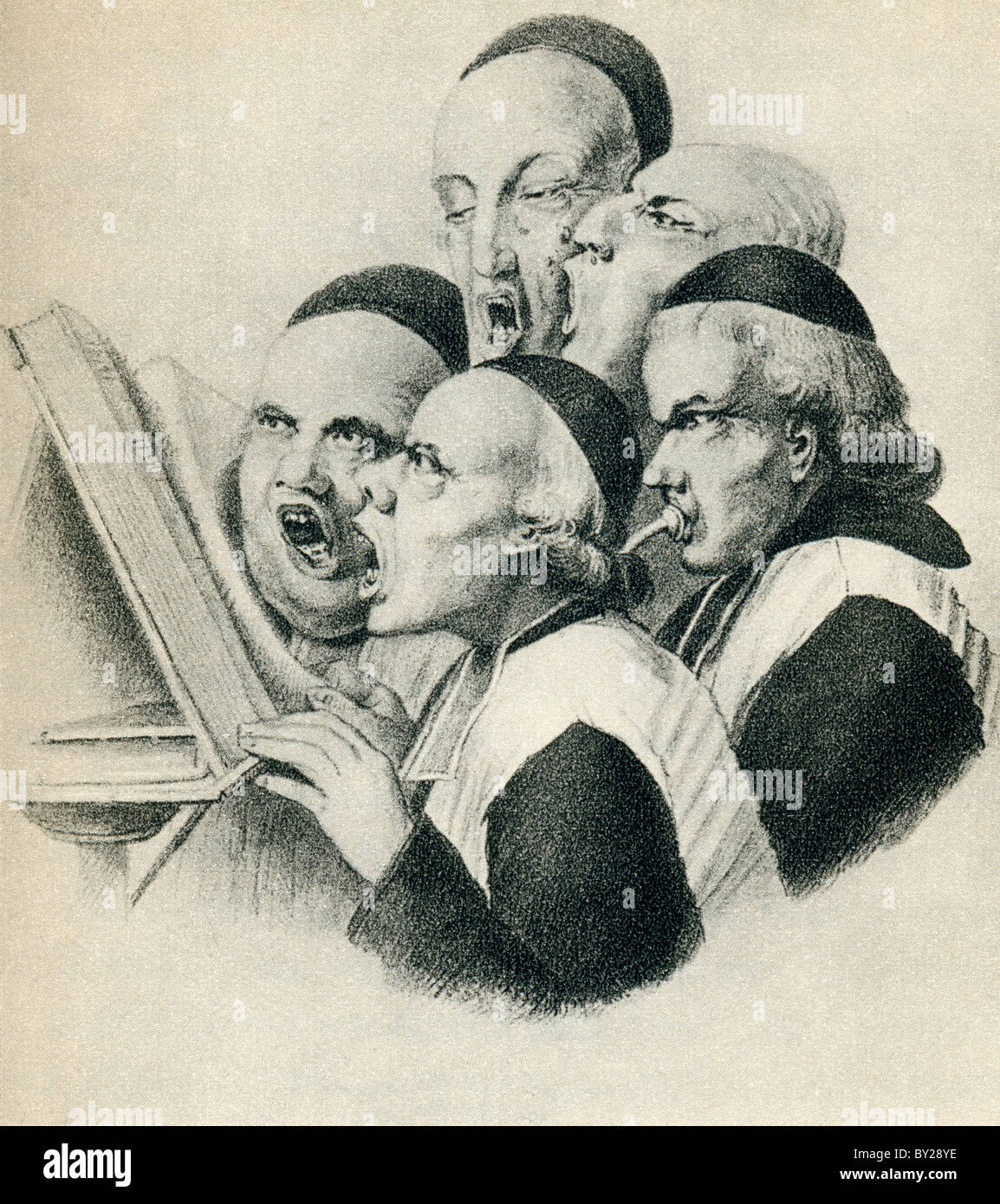19. Jahrhundert satirische cartoon zeigt niederländische Kleriker zu singen. Stockfoto